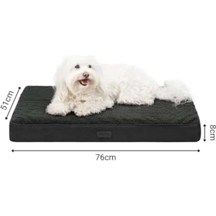 lionto Hundebett ortopädisch, 76x51x8 cm, robustes Kissen aus weichem Plüsch, abnehmbarer & waschbarer Bezug, wasserabweisend, schwarz, geeignet für kleine & große Hunde + Katzen – Bild 5
