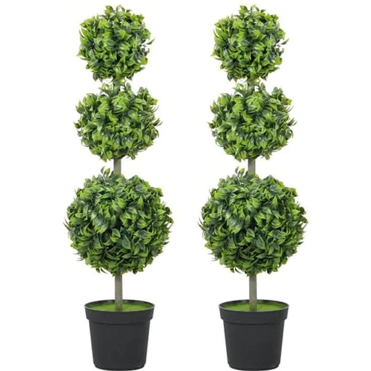 HOMCOM 2er Set Künstlicher Buchsbaum, 100 cm hohe Kunstpflanze mit UV-Schutz, Pflegefrei, ideal für Wohnzimmer, Schlafzimmer und Garten – Bild 1