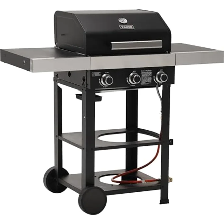 TAINO WABAYA 3+0 Gasgrill Grillwagen 2 Brenner Keramik Sear-Burner Piezo-Zündung Thermometer Warmhalterost Schwarz Matt