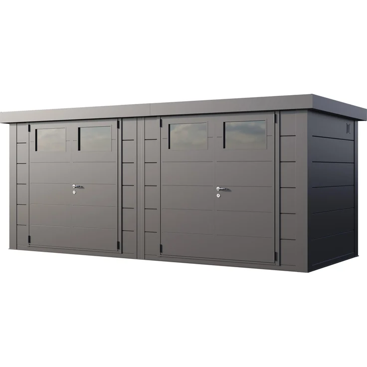 Telluria Metallgerätehaus Duo 2721, Zweiraum-Gartenhaus in granitgrau/anthrazit, mit patentiertem Metallbausystem für einfachen Aufbau und hohe Belastbarkeit