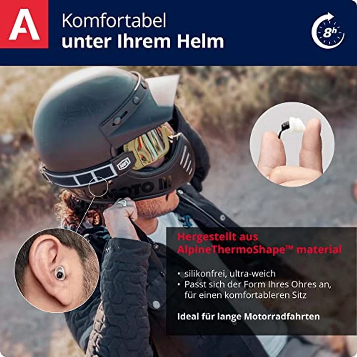 Alpine MotoSafe Tour Gehörschutz Ohrstöpsel Touringstöpsel - Verhindern Gehörschäden vom Motorradfahren - Verkehr noch hörbar - Bequemes hypoallergenes Material - Wiederverwendbar – Bild 3