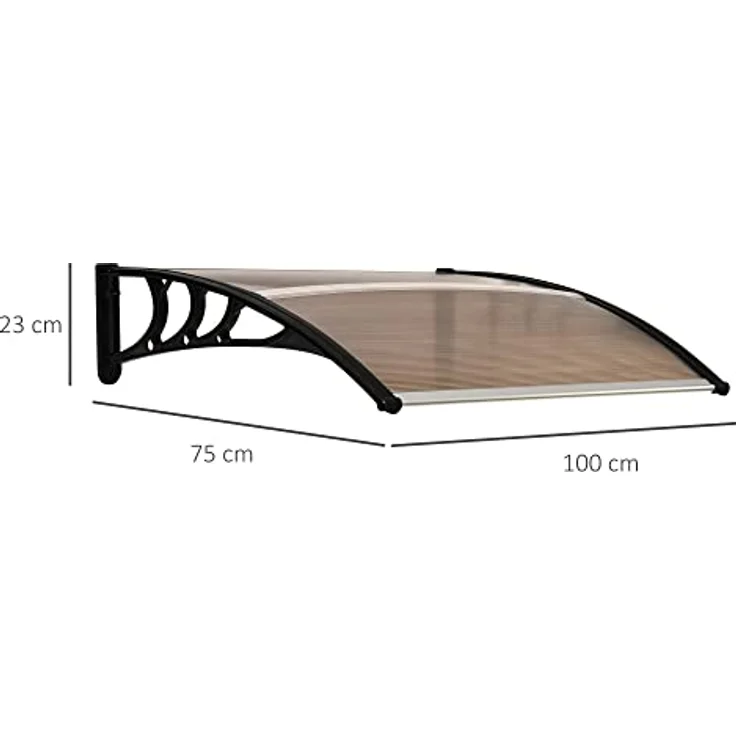 Outsunny Vordach Haustürvordach 75 x 100 cm Pultvordach Überdachung Polycarbonat Braun – Bild 3