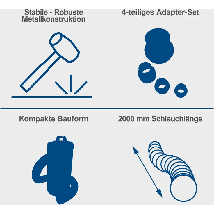 Scheppach Absauganlage DC100 inkl. Adapterset | 65 Liter Füllmenge | Metallbehälter mit Griff | 100 mm Schlauchanschluss | 1200W | Luftleistung: 215 m³/h | inkl. Filterpatrone und 4x Papierfilter – Bild 10