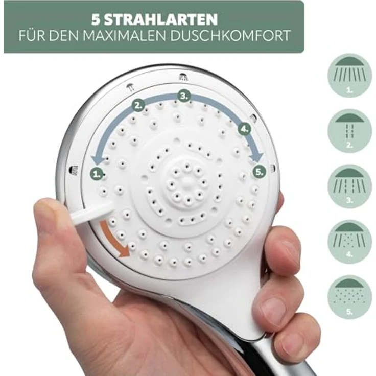 bremermann Brausegarnitur Brausestangenset, inkl. Brause, Brauseschlauch 1,75 m und Stange, multifunktionaler Brausekopf mit 5 Strahlarten, Edelstahl-Rohr, chrom – Bild 5