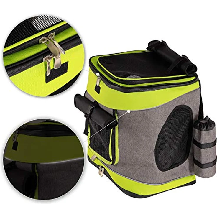 lionto Hunderucksack faltbarer Katzenrucksack Hundetransporttasche Haustiertragetasche, grau/grün – Bild 4