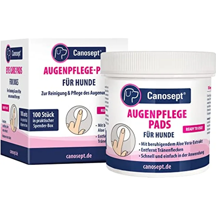 Canosept Augenpflege FingerPads für Hunde 100 Stück Augenpflege Hund und Tränenfleckenentferner Hund – Augenreiniger für Hunde mit beruhigendem Aloe Vera Extrakt, schonende Hundepflege