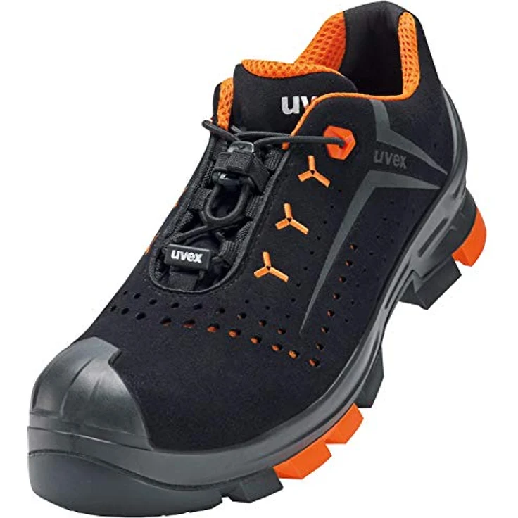 Uvex 2 Sicherheits-Halbschuh gelocht Gr. 48 W11 S1PL esd sr, metallfrei, atmungsaktives Obermaterial, schwarz/orange – Bild 1