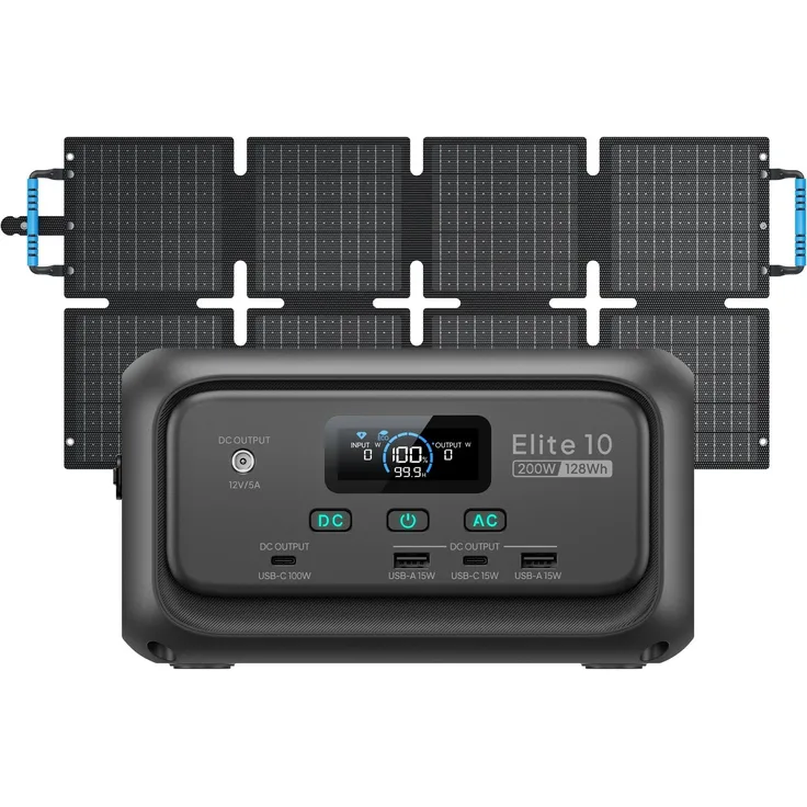 BLUETTI Elite 10 Mini-Powerstation, tragbar, 128-Wh-LiFePO4-Akku, 200 W AC-Ausgang, 10 ms USV, 60-W-Solarpanel, Schnelllade-Solargenerator für Camping und Reisen