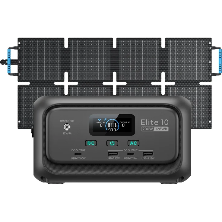 BLUETTI Elite 10 Mini-Powerstation, tragbar, 128-Wh-LiFePO4-Akku, 200 W AC-Ausgang, 10 ms USV, 60-W-Solarpanel, Schnelllade-Solargenerator für Camping und Reisen