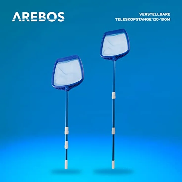AREBOS Poolkescher Laubkescher Oberflächenkescher Kescher mit Teleskopstange - Blau – Bild 6