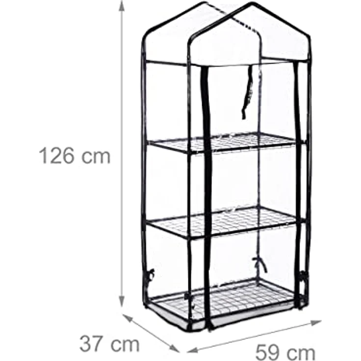 Relaxdays Gewächshaus Balkon, PVC-Folie, Stahl, HxBxT: 126 x 59 x 37 cm, Foliengewächshaus 3 Ebenen, schwarz/transparent – Bild 4