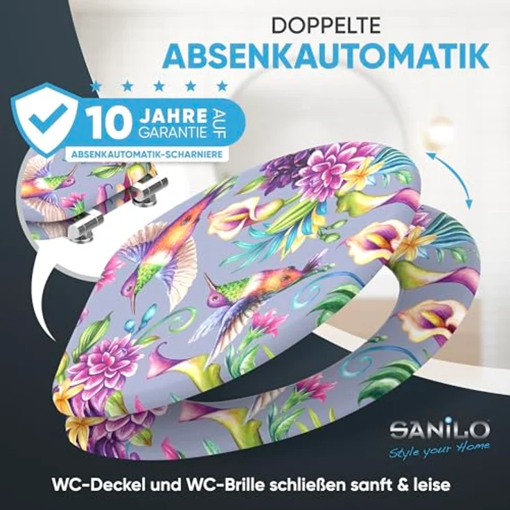 Sanilo Kolibri WC Sitz mit Absenkautomatik, Holz, antibakterielle Oberfläche, belastbar bis 200 kg, passend für Standard WCs – Bild 3
