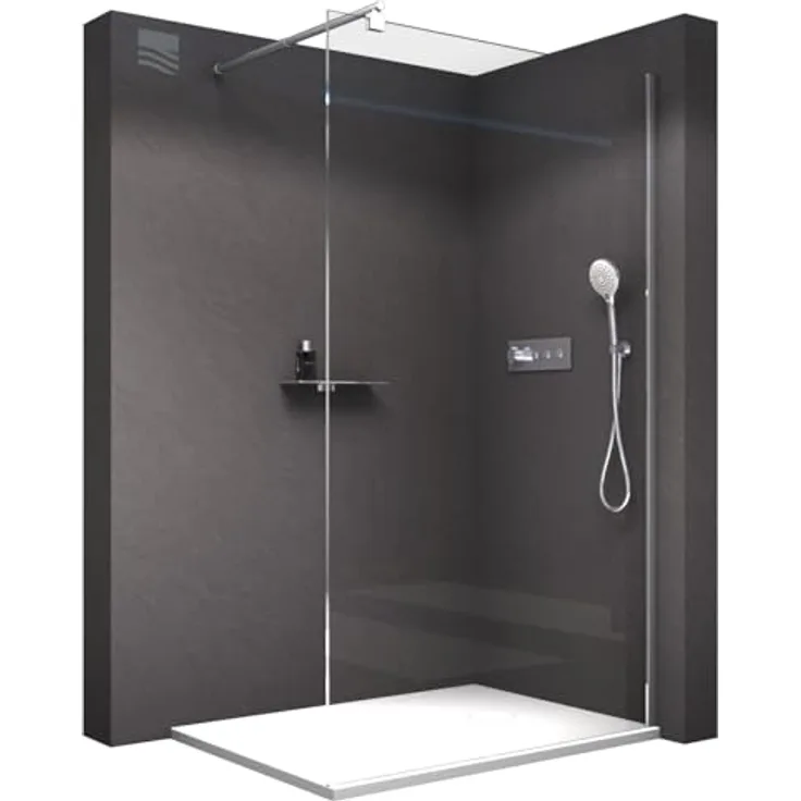 NEXTREND Walk-In Duschabtrennung EX101, 10 mm Echtglas Klarglas mit Nano-Beschichtung, Wandprofil Chrom, breite wählbar, 1200 mm