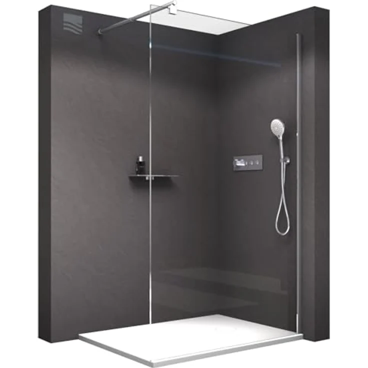 NEXTREND Walk-In Duschabtrennung EX101, 10 mm Echtglas Klarglas mit Nano-Beschichtung, Wandprofil Chrom, breite wählbar, 1200 mm – Bild 1