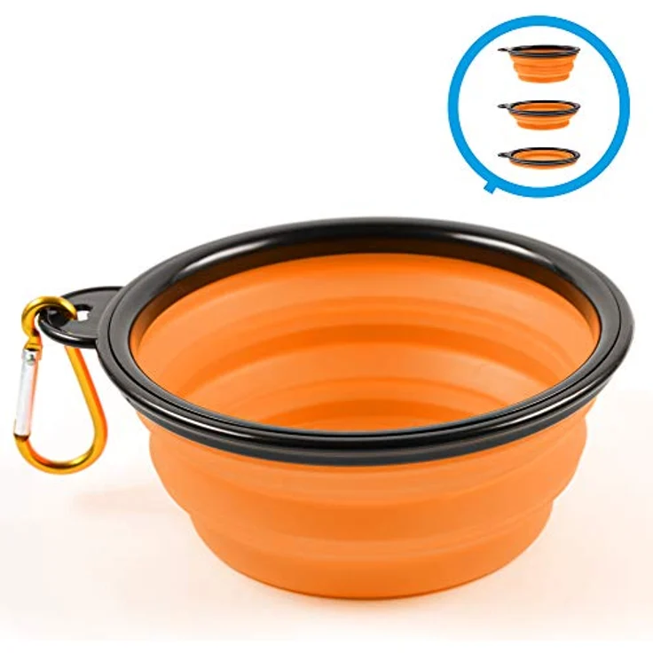 PhoneNatic Faltbarer Silikon-Hundenapf in orange, Reisenapf für Hunde und Katzen mit Karabiner -, S, orange, 350 ml, 60014333 – Bild 2