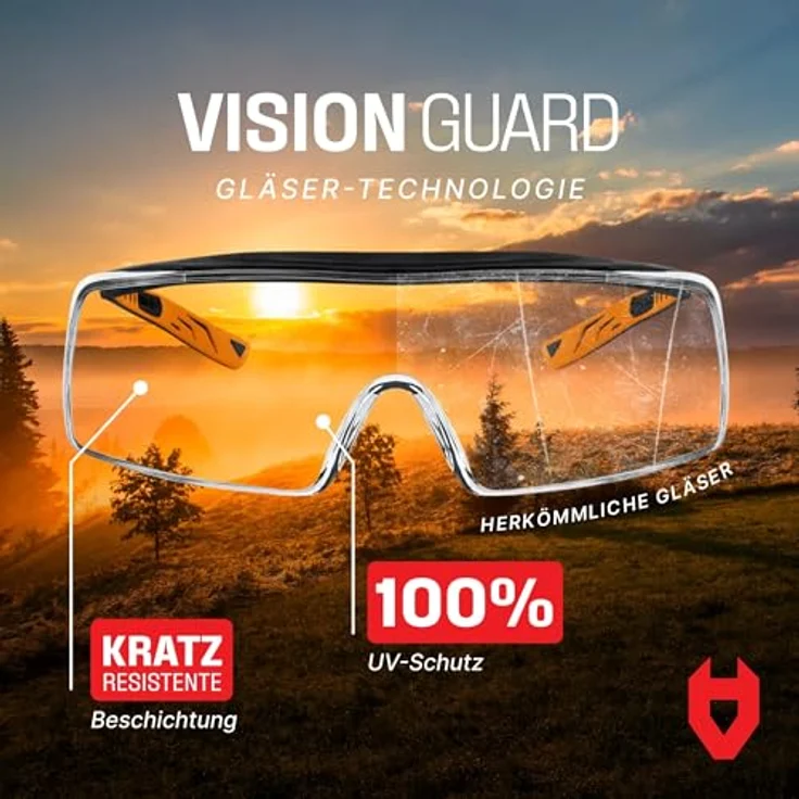 NoCry Sicherheits-Überbrille mit kratzbeständigen Gläsern, Seitenschutz, verstellbaren Bügeln, 400 UV-Schutz, schwarz-oranger Rahmen, EN166/EN170/EN172/EN175 zertifiziert – Bild 4