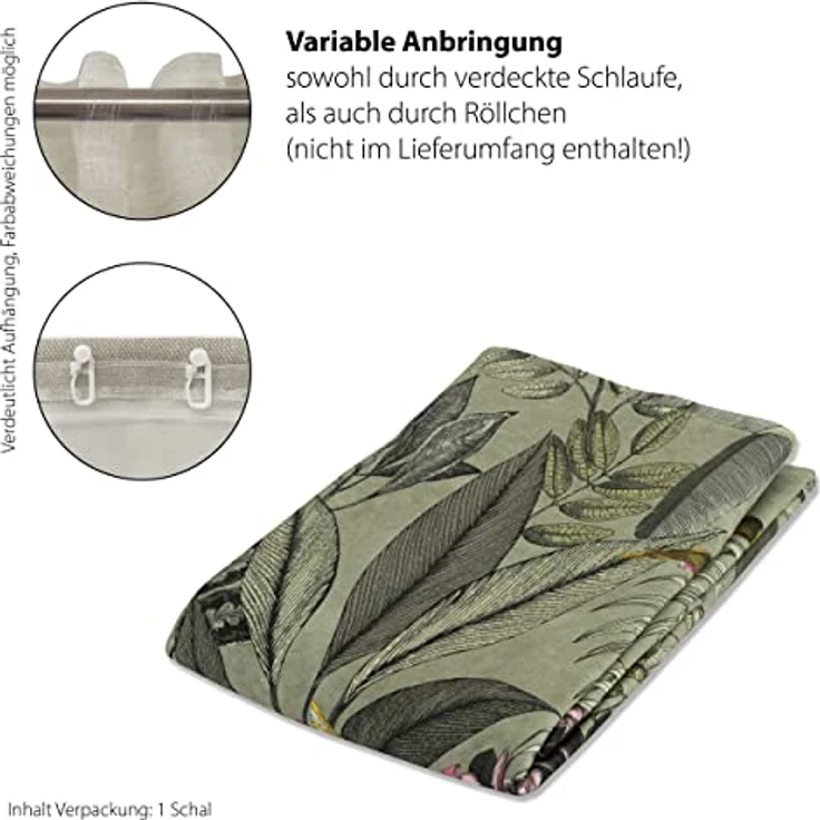 Vorhang floral grün | Blickdicht blüten modern | Wohnzimmer Schlafzimmer Kinderzimmer | 140x245cm – Bild 4