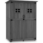 M MCombo Gartenschrank Holz 127×59×168 cm, Wetterfestes Gerätehaus mit 2 Abteilen, Grau