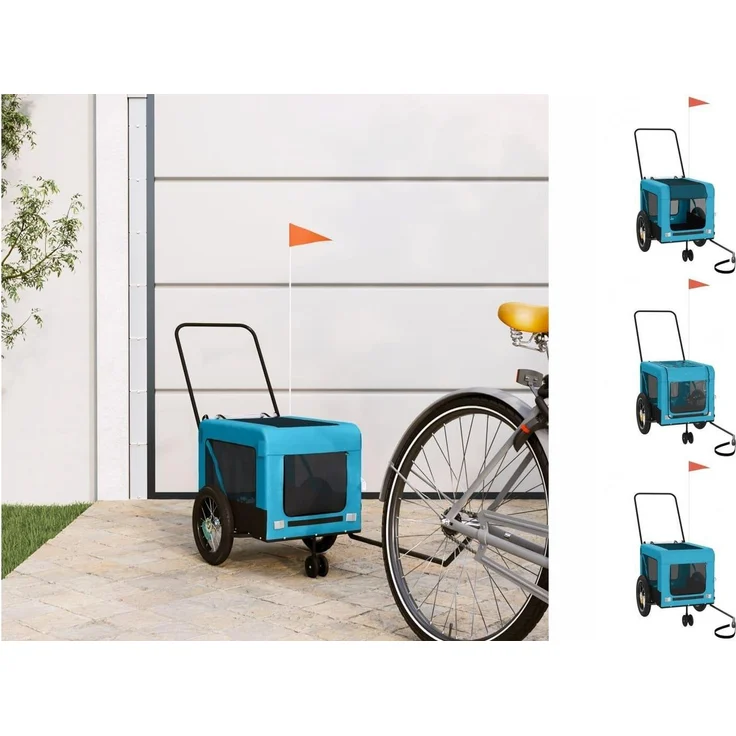 vidaXL Hunde-Transportbox Fahrradanhänger Blau und Schwarz Oxford-Gewebe Eisen, 30 kg Belastbarkeit – Bild 1
