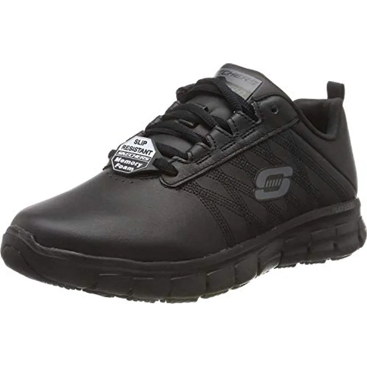 Skechers Sure Track Erath Schnürschuh für Gastronomie & Pflege, rutschhemmende Laufsohle, Leder, Memory Foam, Schwarz
