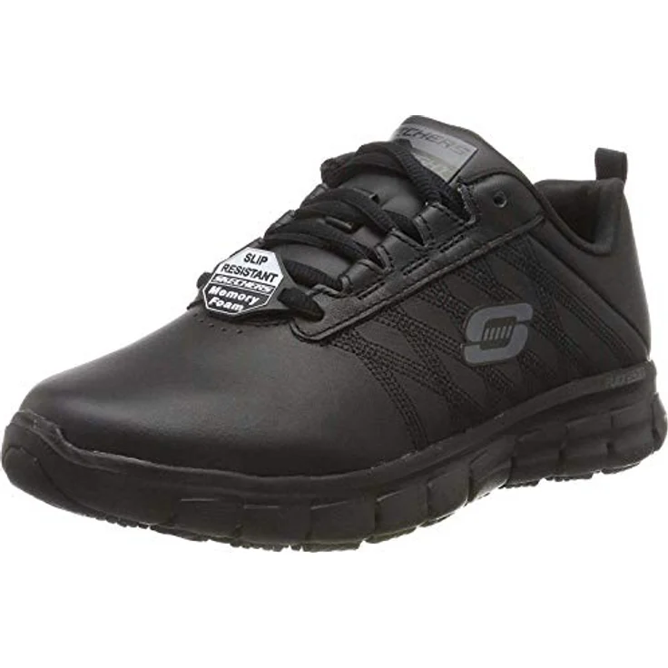 Skechers Sure Track Erath Schnürschuh für Gastronomie & Pflege, rutschhemmende Laufsohle, Leder, Memory Foam, Schwarz – Bild 1