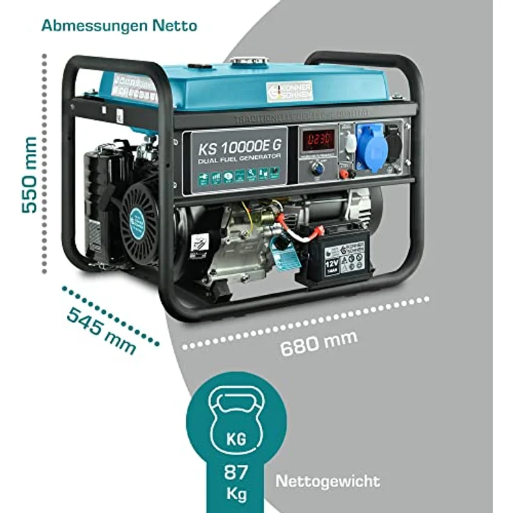 Könner & Söhnen - KS 10000E G Hybrid Stromerzeuger 8000 Watt, DUAL FUEL Benzin-LPG, E-Start, 1x16A (230V), 1x32A (230V), 12V, Automatischer – Bild 3