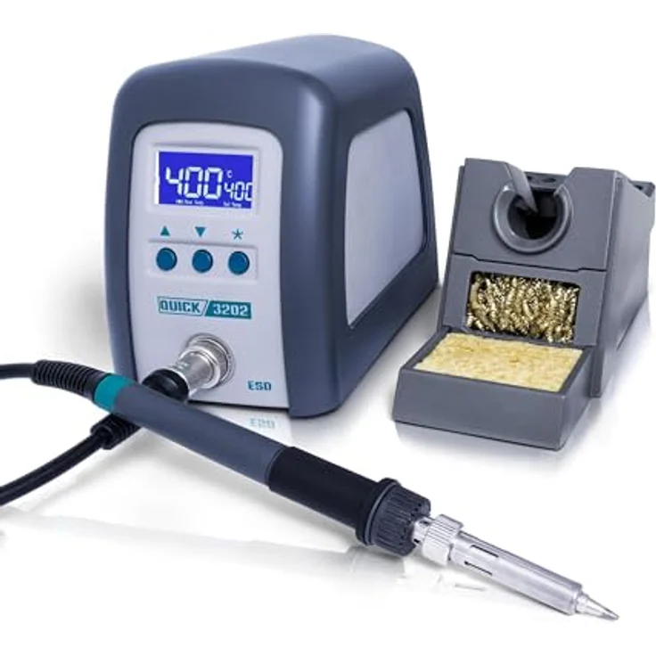 Quick 3202 Digital Regelbare ESD Hochfrequenz-Lötstation 90 Watt inkl. Lötkolben mit 1 mm Lötspitze und Zubehör- 100°-550°C-Kalibrierbar- 3 Festspeicher-Auto-Standby-Passwort - Schutz – Bild 2