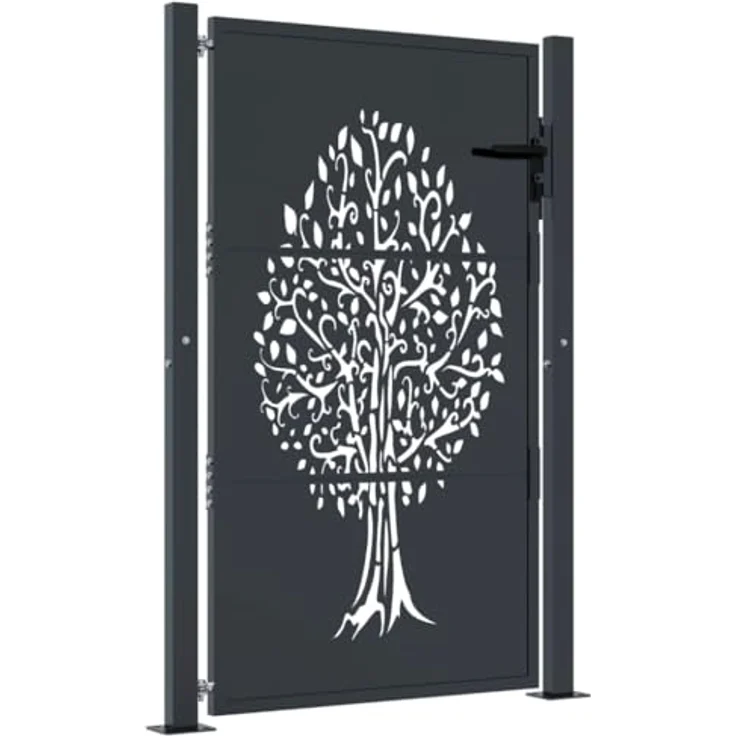 vidaXL Gartentor Anthrazit 105x130 cm Stahl Baum-Design Abschließbar Schlüsse - Preisvergleich – Bild 2