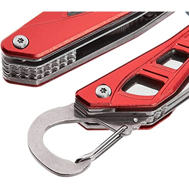 Amazon Basics 8-in-1-Multitool Sicherheitsschloss aus Edelstahl mit Spitzzange, Drahtschneider und Nylonscheide, Rot – Bild 4