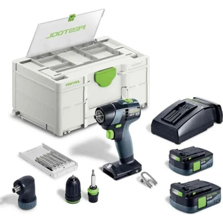 Festool Akku-Bohrschrauber TXS 12 2,5-Set 576874 (Akkubohrer Werkstatt Holzbohrer Stahlbohrer) Farbe: Grau/Grün/Akkuspannung: 10,8 V/Gänge: 2/Leerlaufdrehzahl 1./2. Gang: 0-470/0-1.600 min-1 – Bild 1