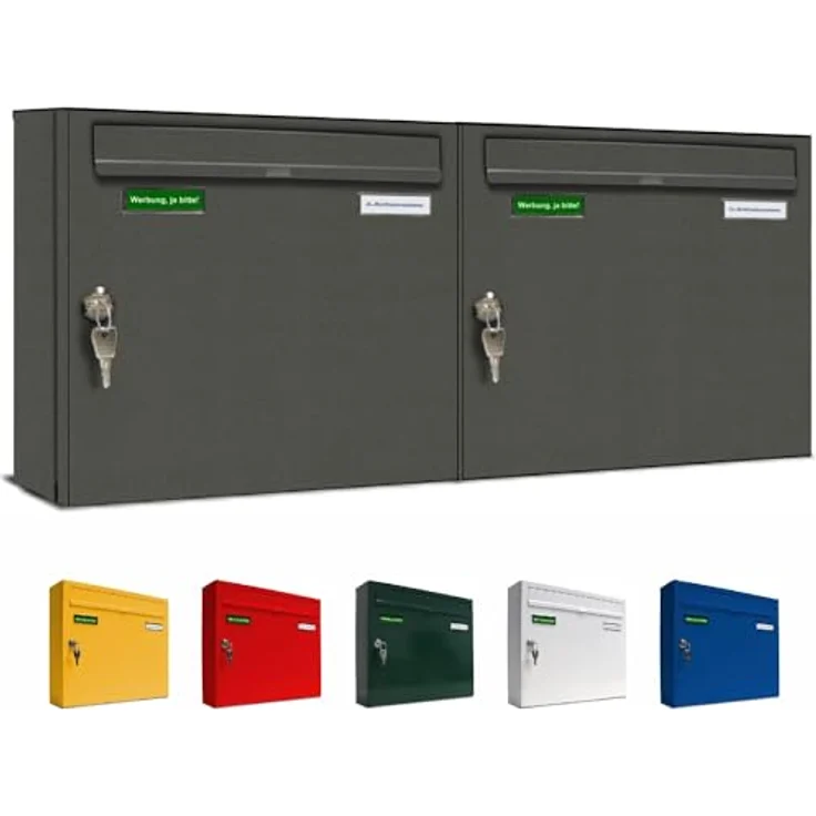 AL Briefkastensysteme Basic 2er Briefkasten DB 703 Eisenglimmer Grau - Wetterfeste Briefkastenanlage mit 2 Namensschildern und Posthaltebügel – Bild 1