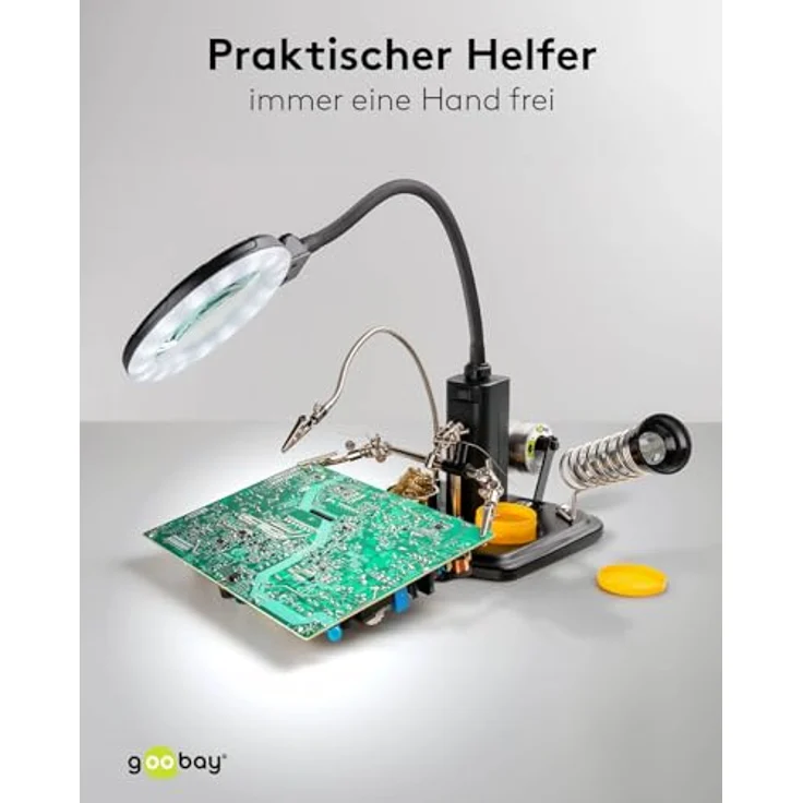 Löthilfe mit Echtglas Lupe, LED Beleuchtung, flexiblem Schwanenhals und Lötkolbenhalterung – Bild 11