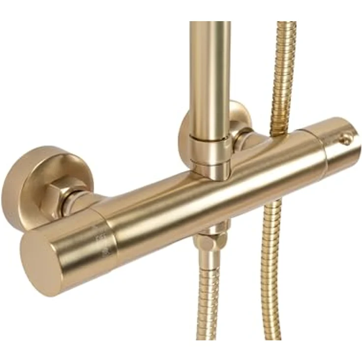 wohnwerk.idee Duschsystem Dusche Regendusche Duschgarnitur mit Thermostat Parot Matt Gold, 2 Strahlart(en) - Preisvergleich – Bild 2