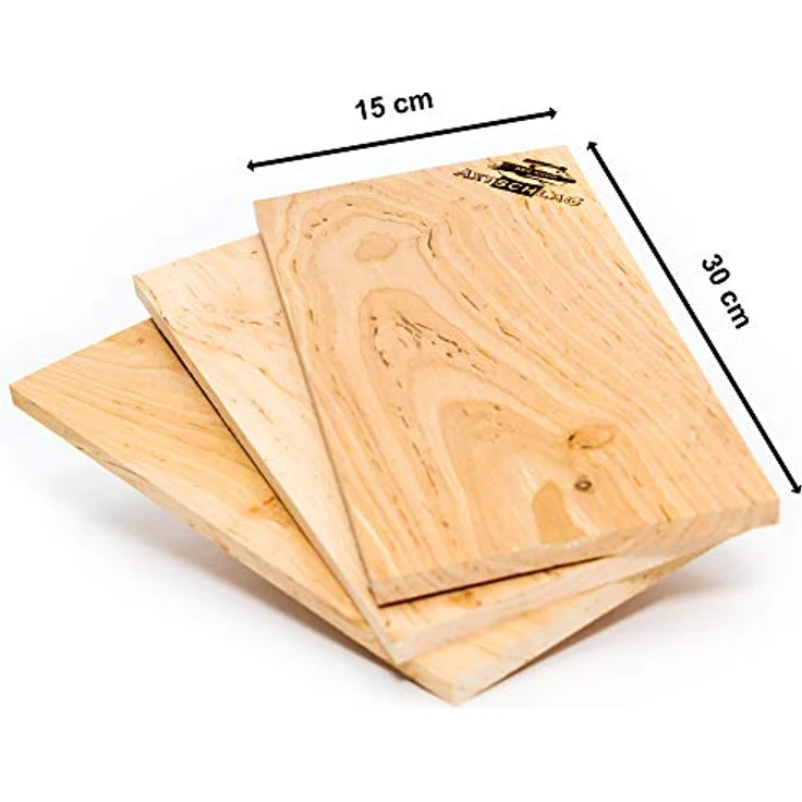 Axtschlag Grillbretter Kirsche, 3 Wood Planks zum schonenden Garen mit aromatischer Rauchnote und Servieren, für alle Grills, 300x150x11 mm, mehrfach verwendbar – Bild 3