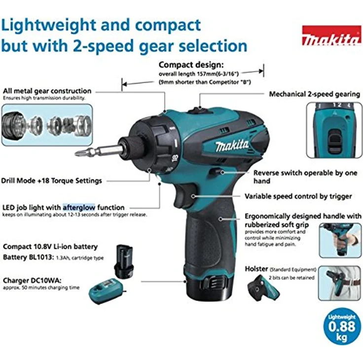 Makita DF030DWE Akku-Schrauber 10,8 V, 2 Akkus und Ladegerät – Bild 5