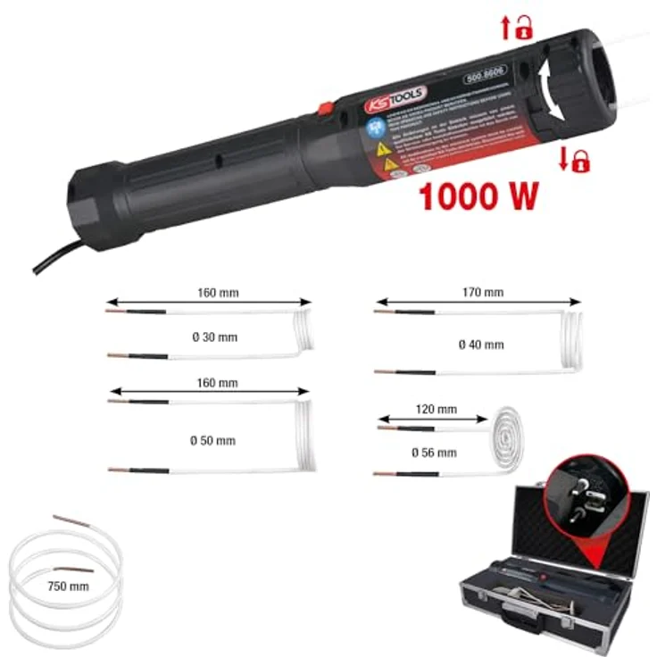 KS Tools Induktions-Heizpistolen-Satz 1000W mit Schnellverriegelung, 6-tlg, Heißluftgebläse – Bild 2