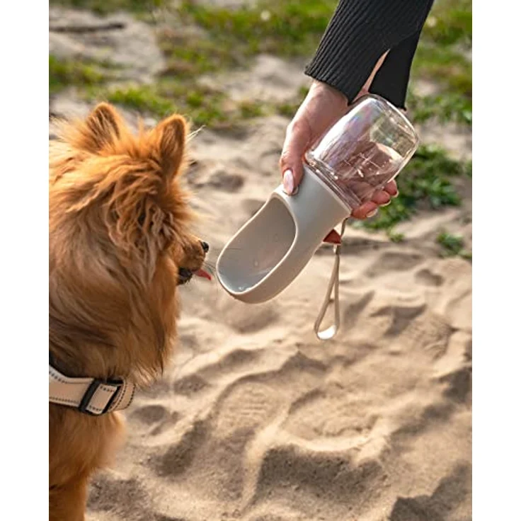 lionto 350ml Wasserflasche für Hunde tragbar auslaufsicher Trinkflasche für unterwegs Wasserspender, grau – Bild 2