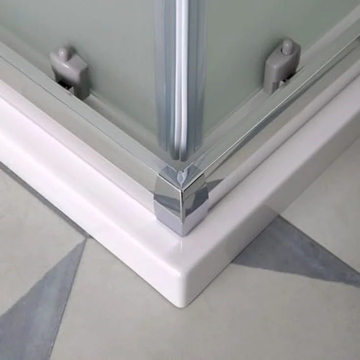 KIAMAMI VALENTINA Eckeinstieg Duschabtrennung 90 x 90 cm, 6mm satiniertes Glas mit verchromtem Aluminiumrahmen und Schiebetüren – Bild 4
