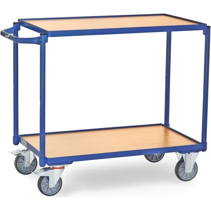 Fetra Tischwagen, 850 x 500 mm, pulverbeschichtet in brillantblau, 2 Holzplattformen, Tragkraft bis 300 kg
