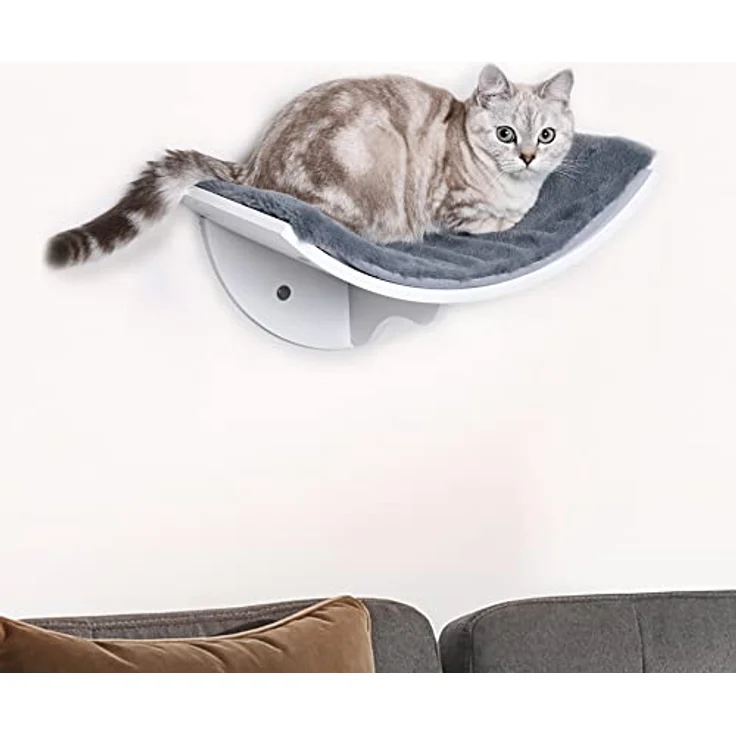 PawHut Katzenliege Katzen Wandliege Katzenbett Katzenregal Wandmontage Plüschauflage MDF Weiß+Grau 41 x 28 x 21 cm – Bild 2