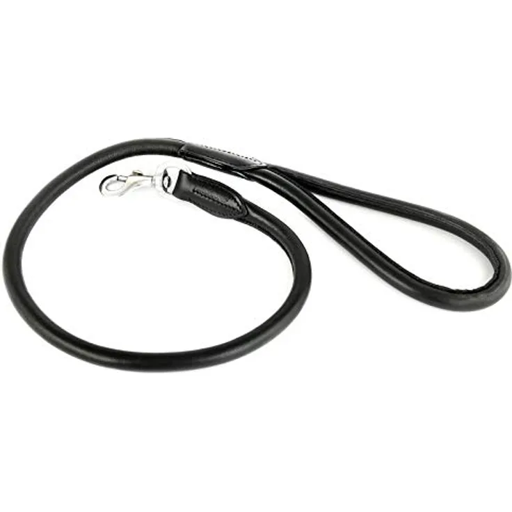 Monkimau Hundeleine Leder, 1m x 12mm für mittelgroße Hunde, schwarz, rundgenäht für zusätzliche Stabilität