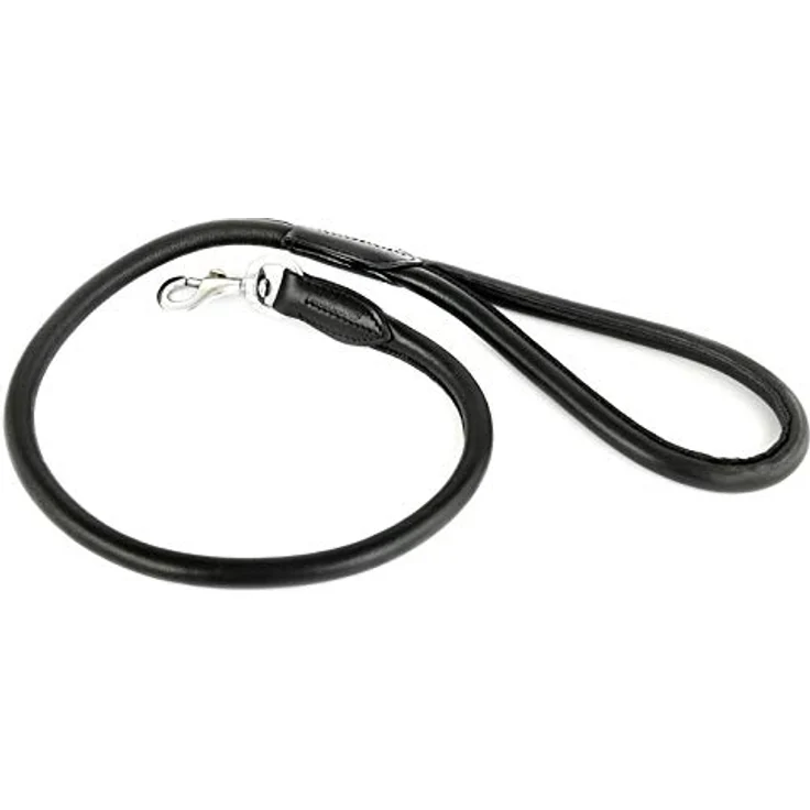 Monkimau Hundeleine Leder, 1m x 12mm für mittelgroße Hunde, schwarz, rundgenäht für zusätzliche Stabilität – Bild 1
