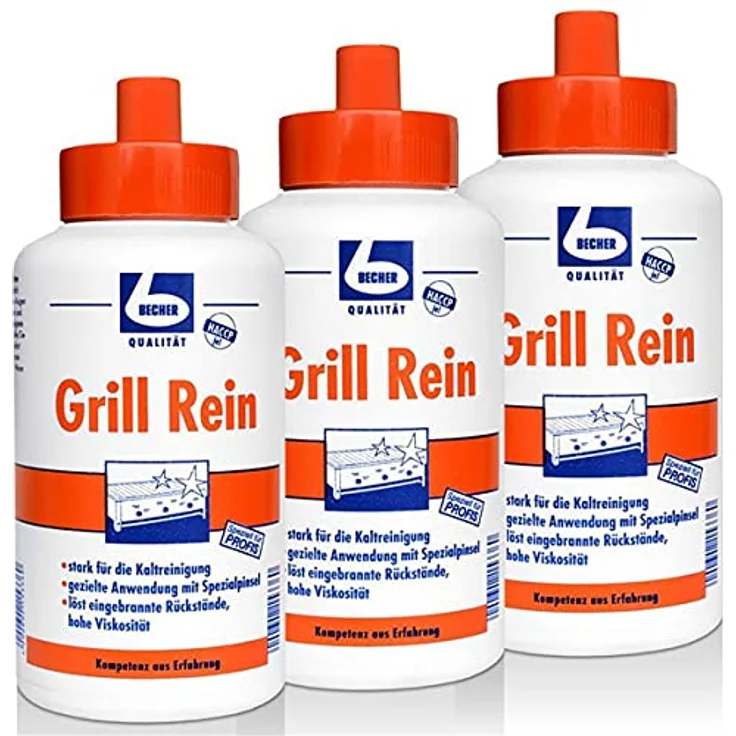 Becher 3X Dr. Becher Grill Rein, Grillreiniger für Grills und Fritteusen, 1 Liter, hohe Viskosität, Spezialpinsel für gezielte Anwendung – Bild 1