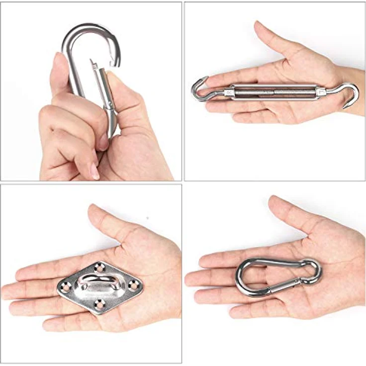 Sekey Sonnensegel Befestigungs Kit Zubehör Montage 8 Zoll, zur Befestigung von rechteckigen und quadratischen Sonnensegel, Karabiner Montageset aus Edelstahl, 40-teilig – Bild 5