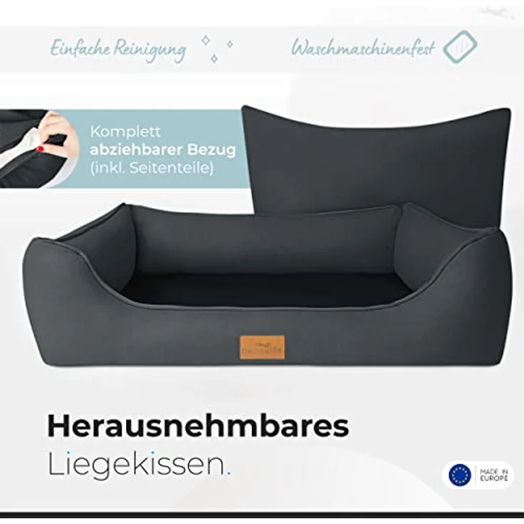 FREUDENTIER Hundebett orthopädisch Kunstleder, ergonomisches Hundesofa mit herausnehmbarem Liegekissen, waschbar, Oeko® TEX zertifiziert, für kleine, mittelgroße & große Hunde (M) – Bild 3