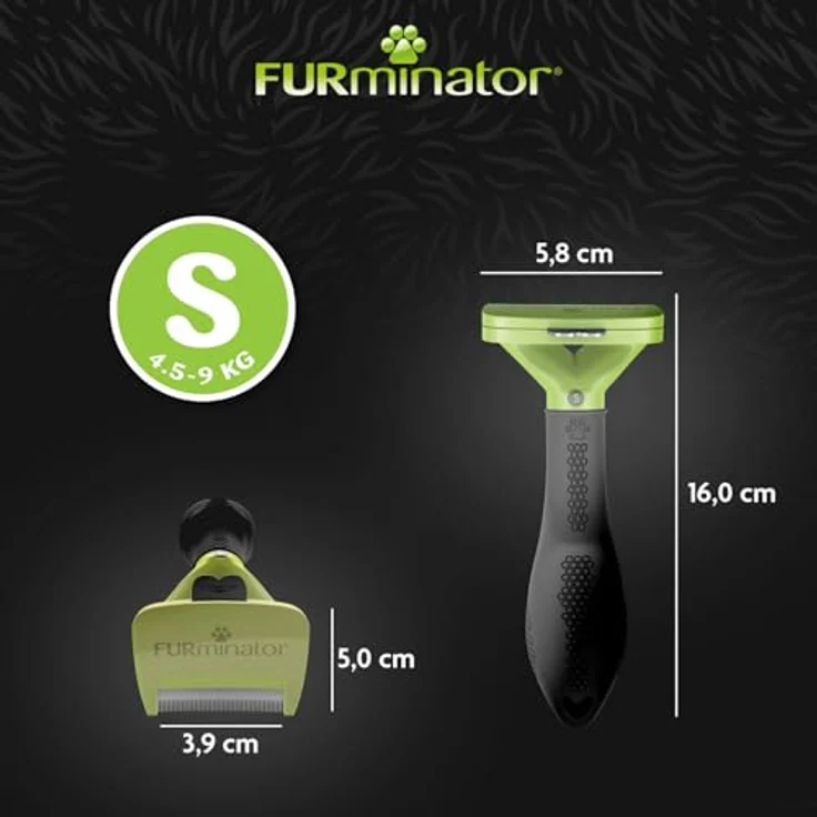 FURminator Fellbürste für langhaarige kleine Hunde, deShedding-Pflege Werkzeug, mit FURejector-Druckknopf, für 4,5-9 kg Hunde, 5 cm Felllänge, Edelstahlkante, blau – Bild 5