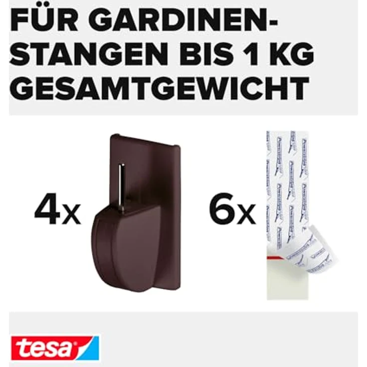 tesa Powerstrips Gardinenhaken, selbstklebend, braun, 4 Stück – Bild 3