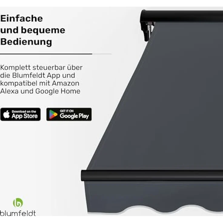 Blumfeldt CloudShade Markise, Elektrische Halbkassettenmarkise mit App & Fernbedienung, UV 30+ Schutz, Verstellbarer Neigungswinkel, Robuster Alurahmen, Einfache Wandmontage, 295x250 cm – Bild 2