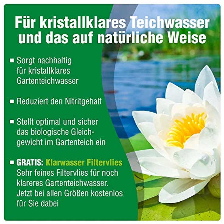 AQUALITY Gartenteich Bio-TeichKlärer 3in1 (Teichklar - Nachhaltig kristallklares Wasser, entfernt deutlich Trübungen im Teich + GRATIS Klarwasser Filtervlies), Inhalt:1 Liter – Bild 2