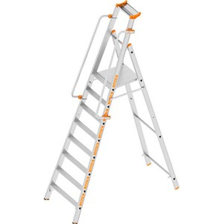 Layher Stehleiter einseitig TOPIC 1074, Aluminium, 8 Stufen, Plattformhöhe 186 cm, max. Belastbarkeit 150 kg, silber, H: 320 cm